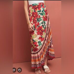 Farm Rio Wrap Floral Maxi Skirt XS NWOT Anthropologie Boho Ruffle Hem.